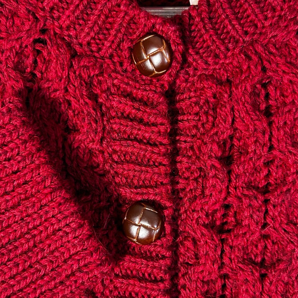 LL Bean Womens Merino Wool Cable Knit Cardigan Sweater Burgundy Red Ireland M - Picture 4 of 9